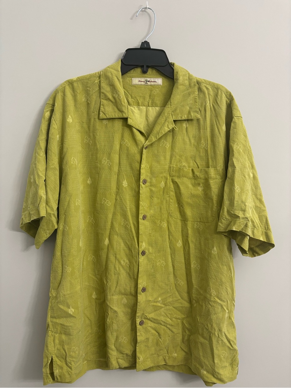 Tommy Bahama Olive Green Short-Sleeve Camp Shirt (Size M fits like a Large)